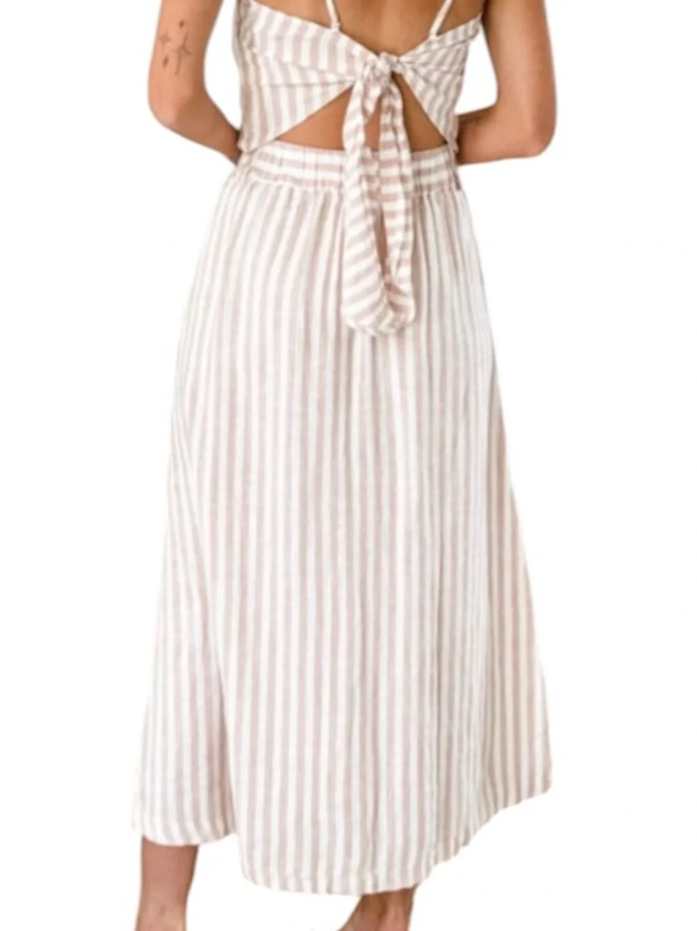a new day beige and White Striped Spaghetti Strap top and midi skirt size XXL
